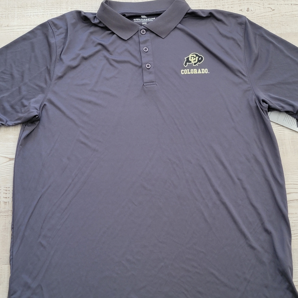 NWT Colosseum Colorado Buffaloes Gray Polo Shirt XXL Athletic Collegiate Casual